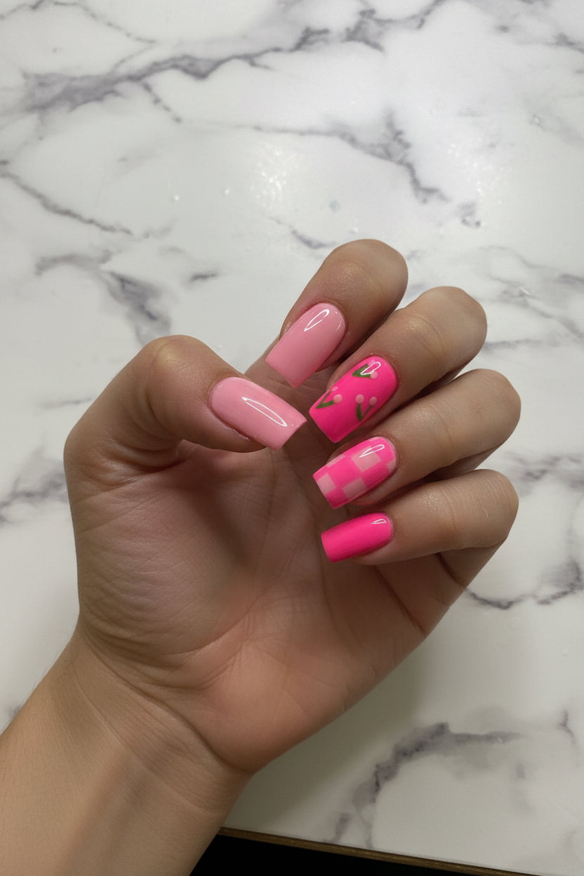 Pink cherry checkered